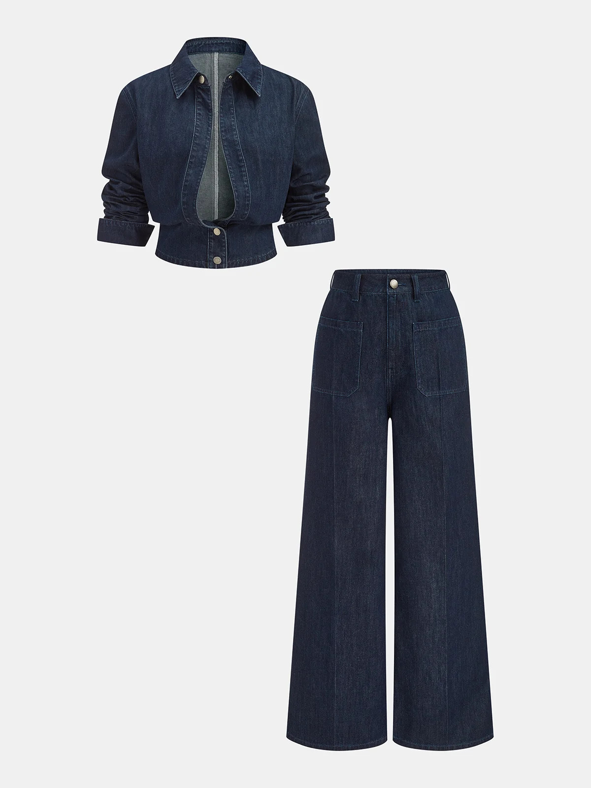 Denim Cropped Shirt & Wide Leg Jeans Set | Commense