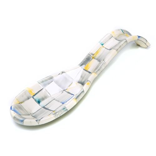 MACKENZIE-CHILDS Enamel Spoon Rest, Kitchen Spoon Holder and Utensil Rest for Stovetop, Grey-and-White Sterling Check | Amazon (US)