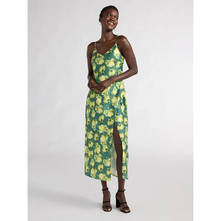 Scoop Women's Satin Midi Slip Dress with Side Slit, Sizes XS-XXL | Walmart (US)