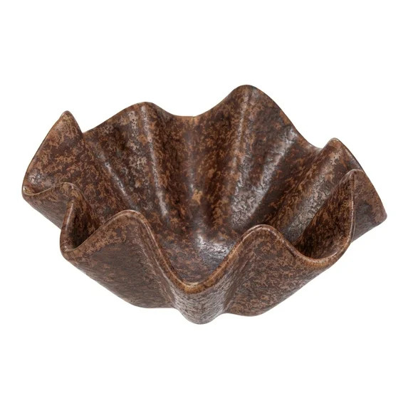 Creative Co-Op Round Stoneware Ruffled Bowl with Reactive Glaze, Brown | Walmart (US)