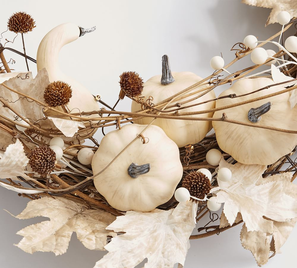 Pre-Lit Faux Harvest Pumpkin Wreath & Garland | Pottery Barn (US)