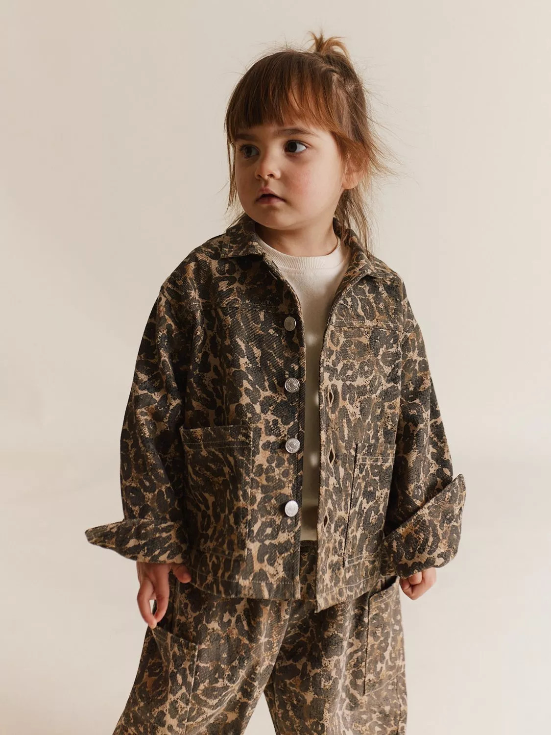 Claude & Co Kids' Organic Cotton Button-Up Jacket, Leopard Print | John Lewis (UK)