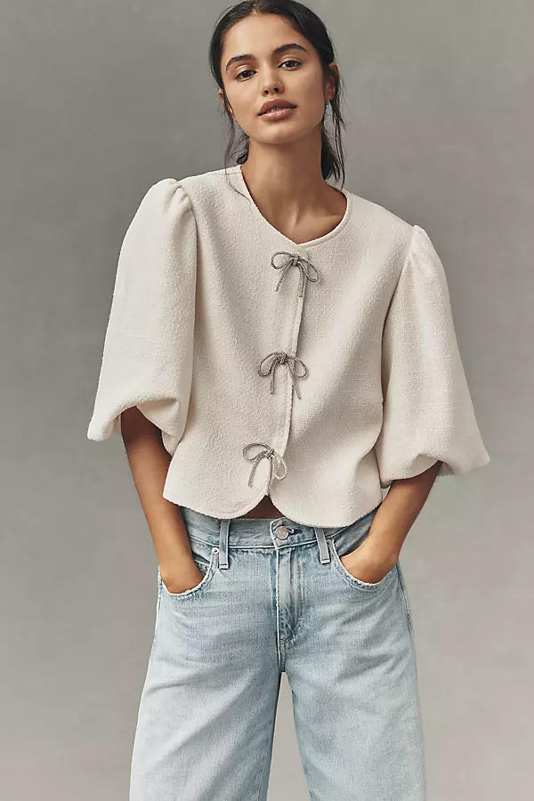 Dolan Left Coast Puff-Sleeve Bow-Embellished Blazer | Anthropologie (US)