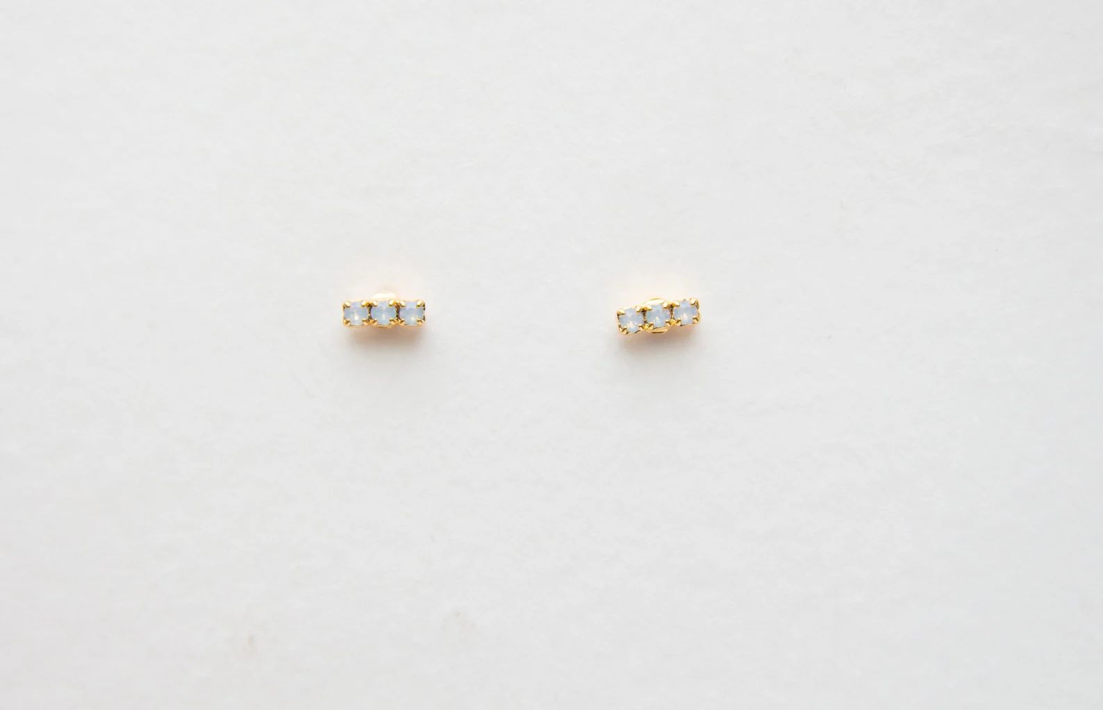 Dainty Wedding Earring Bar Earring Stud With Tiny White - Etsy | Etsy (US)