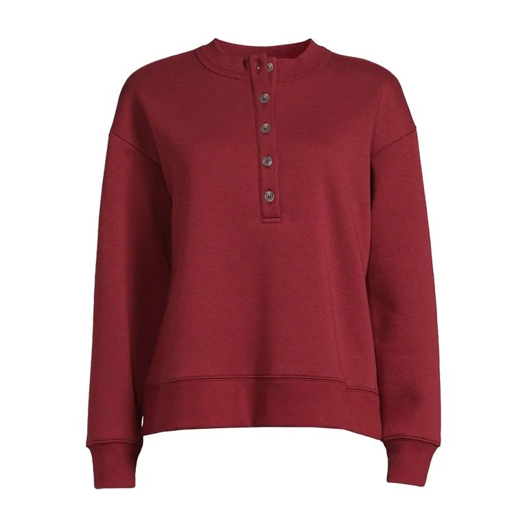 Time and Tru Women's Fleece Henley Pullover Sweatshirt with Long Sleeves, Sizes XS-XXXL | Walmart (US)