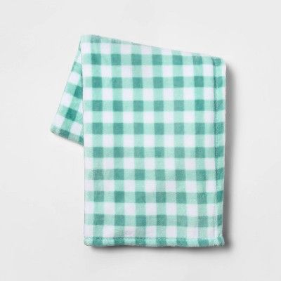 Gingham Plush Throw Blanket Aqua/White - Spritz™ | Target