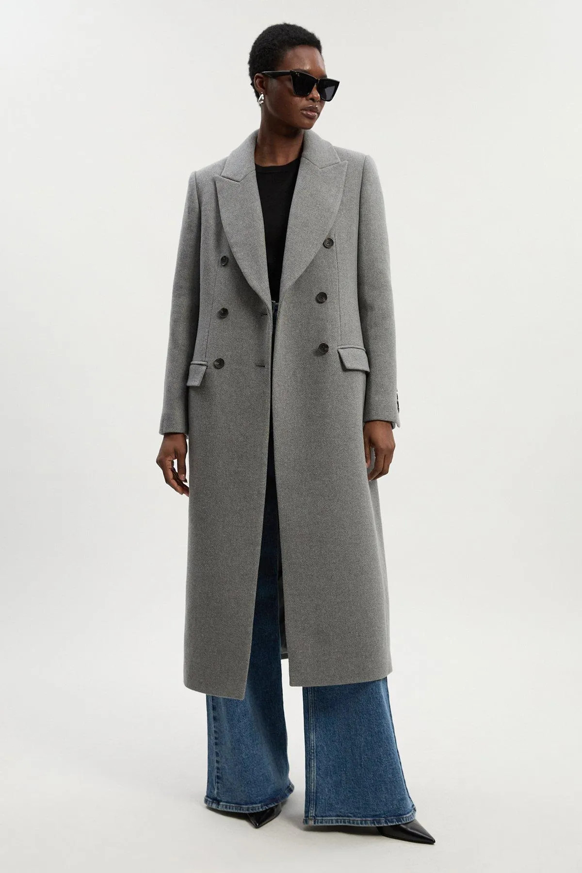 Wool Double Breasted Tailored Midi Coat | Karen Millen UK + IE + DE + NL