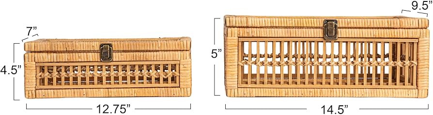 Creative Co-Op Rattan and Bamboo Nestable Storage Boxes with Glass Lids, Natural, Set of 2 | Amazon (US)