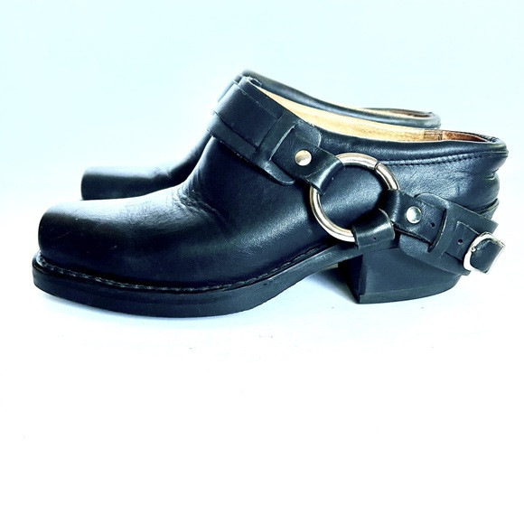 Frye Black Leather Belted Harness Clog Size 6 | Poshmark