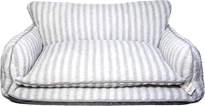 Glow Pups Dog Bed Cozy Sofa, Striped Pattern Cat Bed with Soft Faux Lambswool Cushion, Machine Wa... | Amazon (US)