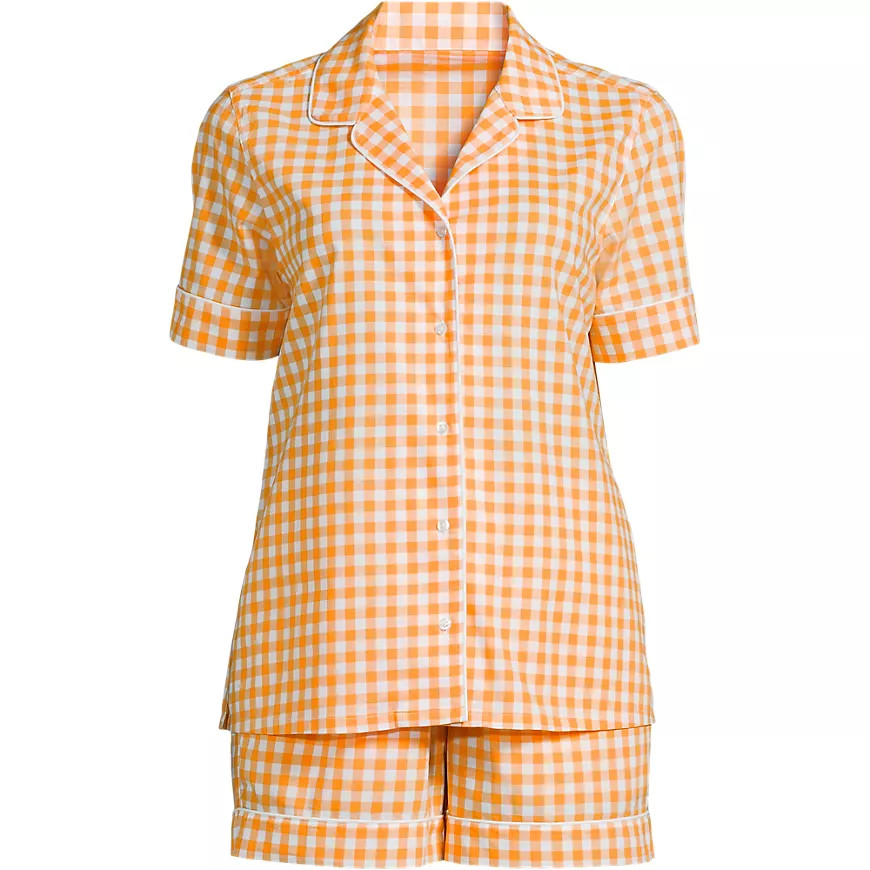 Women's Cotton Poplin 2 Piece Pajama Set - Short Sleeve Top and Shorts | Lands' End (US)