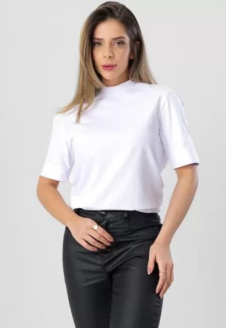 TShirt Camiseta Feminina Miia Gola Alta Manga 3/4 Branca Branco | Dafiti (BR)