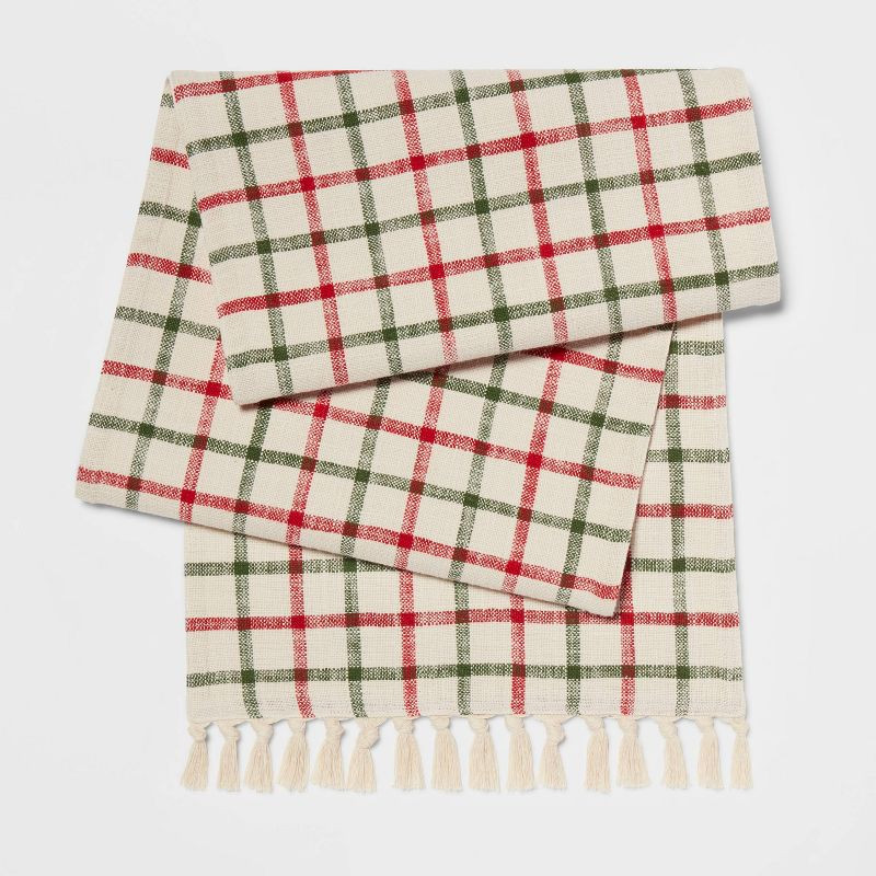 72" x 14" Cotton Plaid Table Runner White/Red - Threshold™ | Target