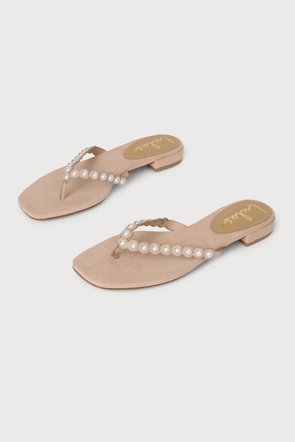 Saysa Light Nude Suede Pearl Thong Sandals | Lulus (US)
