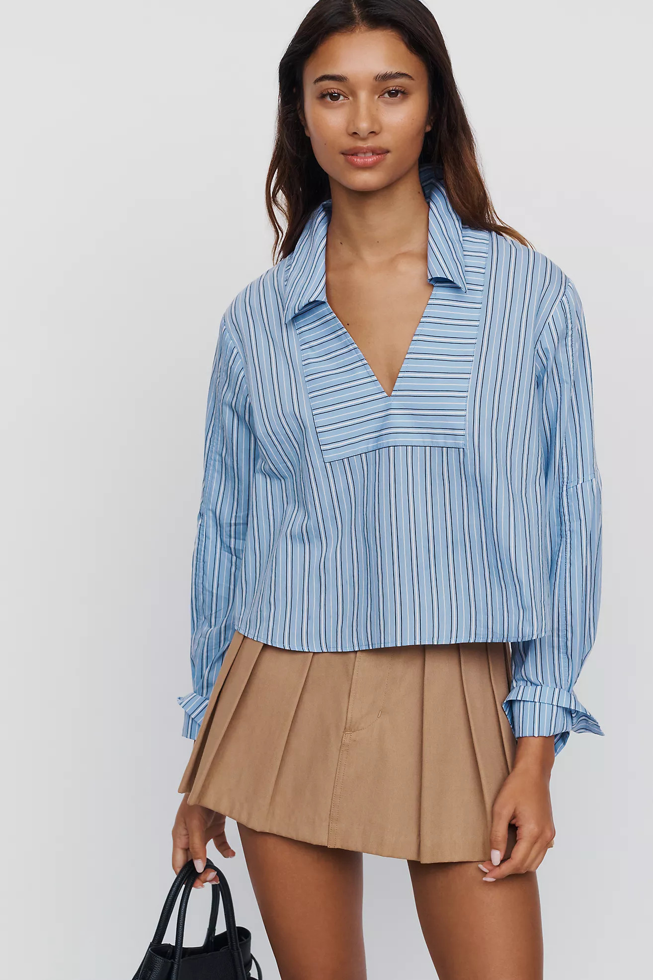 Maeve Cotton Poplin Blend Cropped Henley | Anthropologie (US)