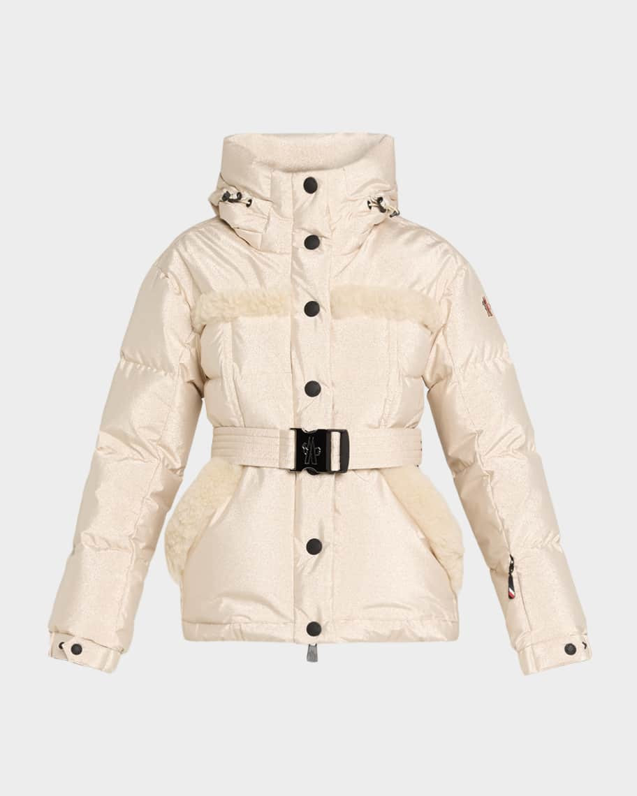 Moncler Grenoble Mondim Metallic Shearling-Trimmed Hooded Down Ski Jacket | Neiman Marcus