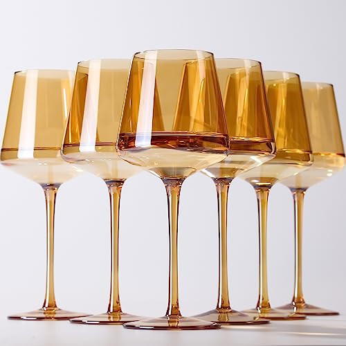 Physkoa Amber Wine Glasses Set of 6-16oz Hand Blown Crystal Brown Colored Wine Glasses with Long Stem, Wedding, Birthday Mother's Day Gifts for Women Wine Lovers | Amazon (US)