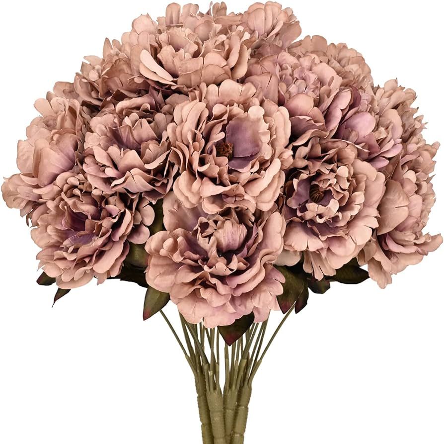 Dolicer 4Pcs Artificial Peonies Flowers, 15.7" Dark Pink Peonies Bouquet, Vintage Silk Peonies, F... | Amazon (US)