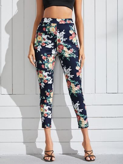 SHEIN Floral Print Skinny Pants | SHEIN