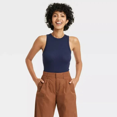 A New Day Women s Slim Fit Ribbed High Neck Tank Top | Walmart (US)
