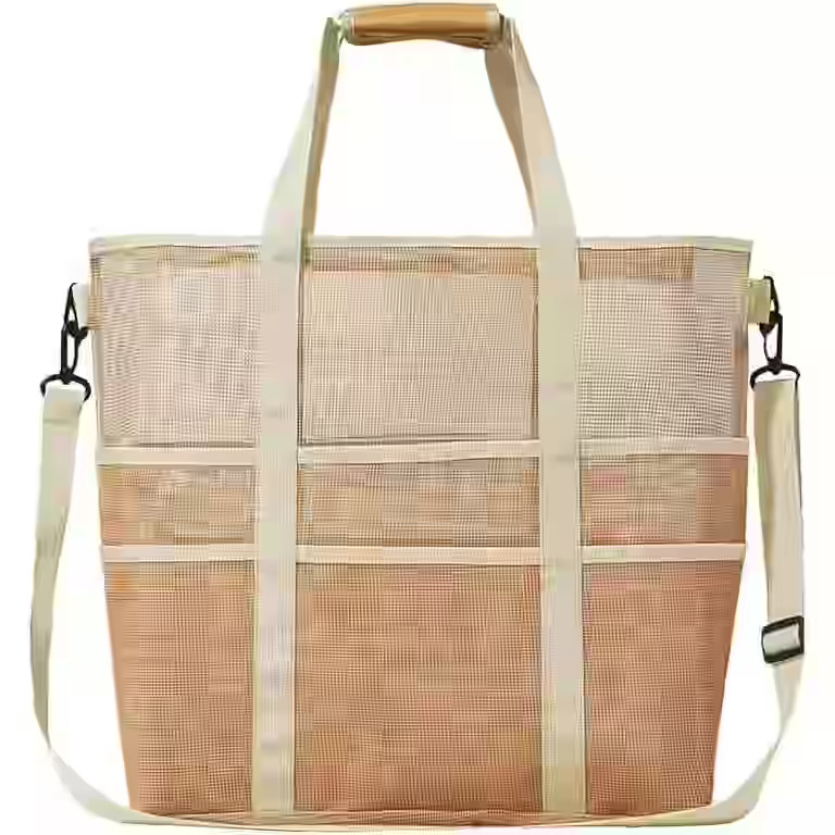 Flrhsjx Mesh Beach Bag, Large Beach Tote Bag with Zipper for Toys Pool Bag Beach Accessories, Bei... | Walmart (US)