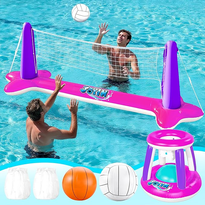 JOYIN Inflatable Pool Float Set Volleyball Net & Basketball Hoops, Floating Swimming Game Toy Flo... | Amazon (US)