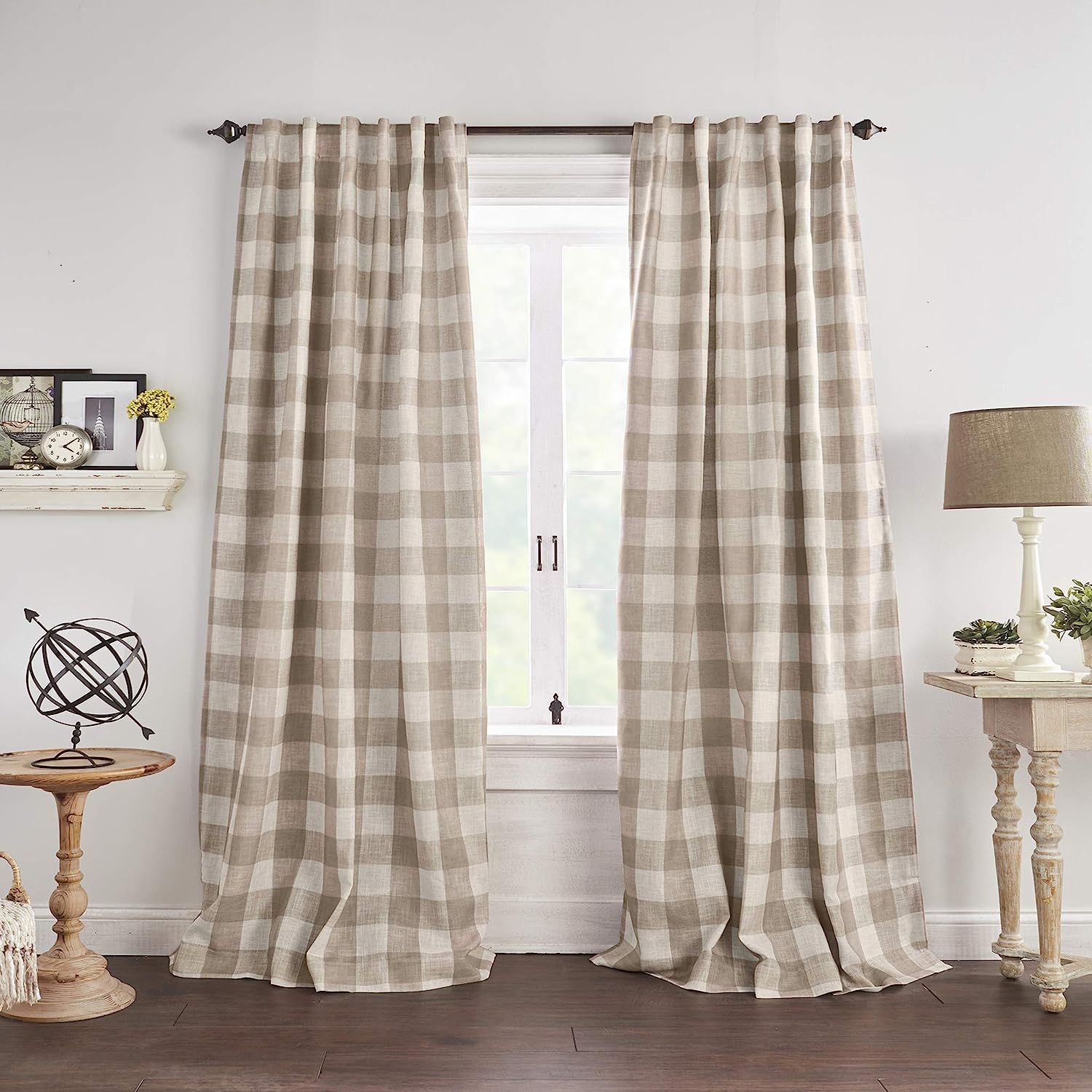 Elrene Home Fashions Grainger Buffalo Check Blackout Window Curtain Panel, 52"x95" (1, Linen | Amazon (US)