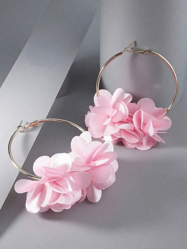 Pink Floral Hoop Earrings  | SHEIN