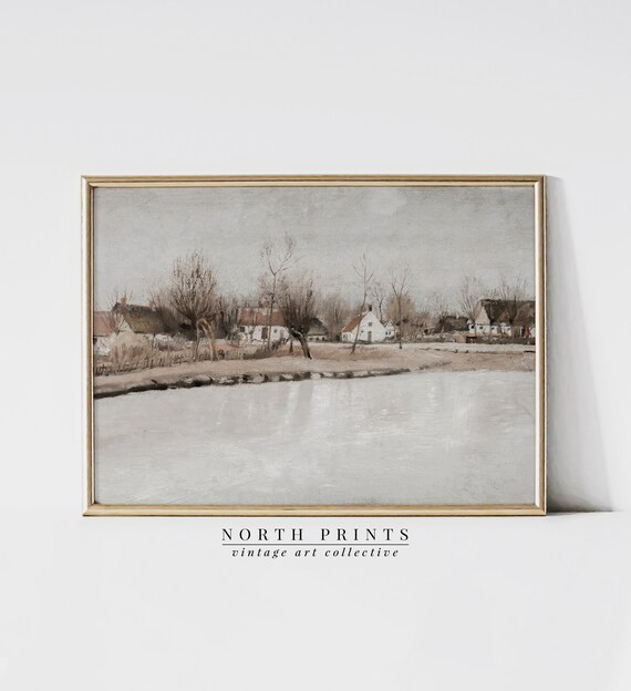 Neutral Winter Landscape Painting  Vintage Muted Art Digital - Etsy | Etsy (US)