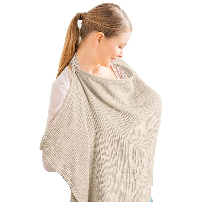 Konssy Muslin Nursing Cover Up for Breastfeeding with Rigid Hoop | 100% Cotton Nursing Apron, Lig... | Amazon (US)