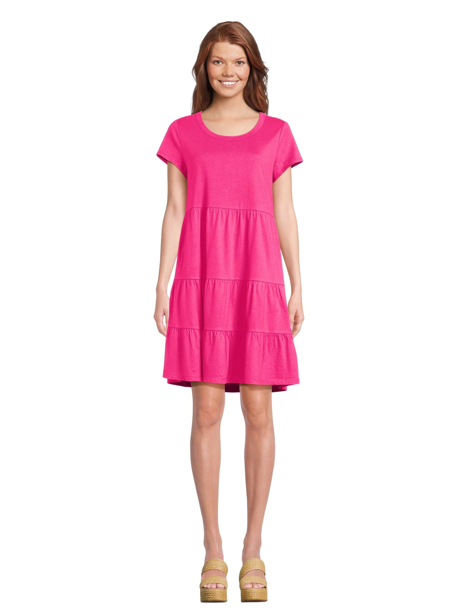Time and Tru Women's Cotton Knit Tiered Dress, Sizes XS-XXXL | Walmart (US)