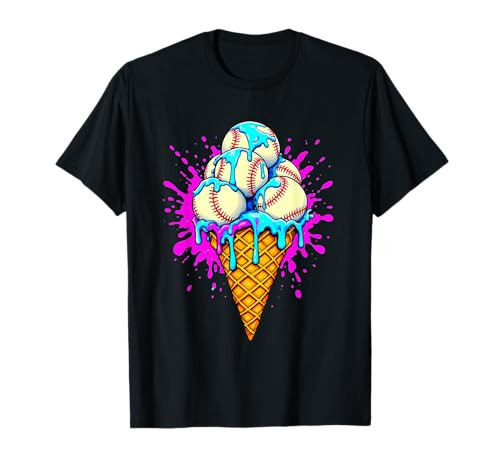 Funny Baseball Ice Cream Watercolor Baseball Men Boys Youth T-Shirt | Amazon (US)