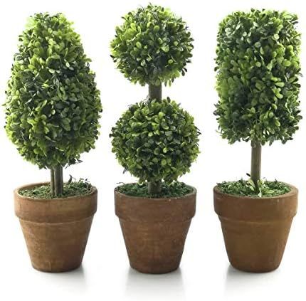 Tuokor Small Artificial Plants 8.25" Plastic Fake Green Topiary Shrubs with Pot for Home Décor – Set | Amazon (US)