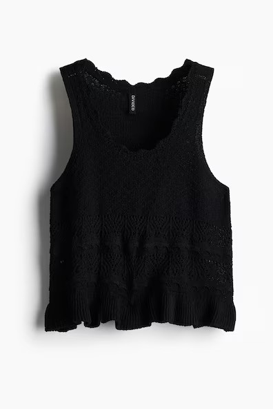 H & M - Crochet-look vest top - Black | H&M (UK, MY, IN, SG, PH, TW, HK)