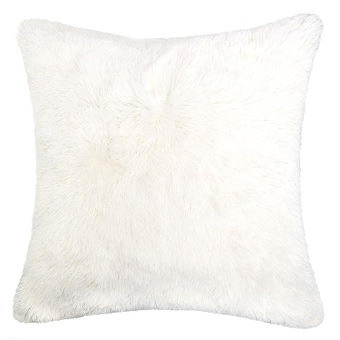Homey Cozy Faux Fur Throw Pillow Cover,Ivory Double-Side Luxury Fluffy Super-Soft Plush Fur Decorati | Amazon (US)