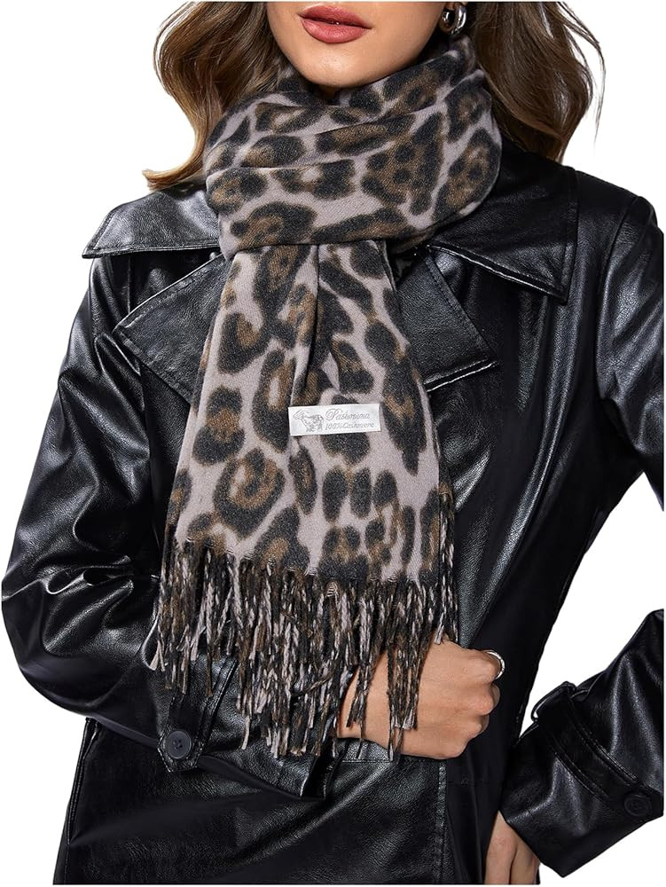 Women's Leopard Scarves Vintage Cheetah Fringe Lightweight Shawl Wrap Scarfs | Amazon (US)