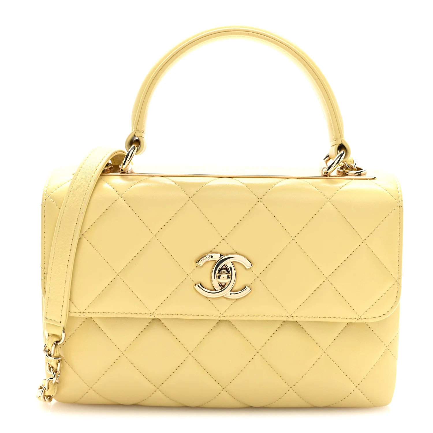 Lambskin Quilted Small Trendy CC Flap Dual Handle Bag Yellow | FASHIONPHILE (US)