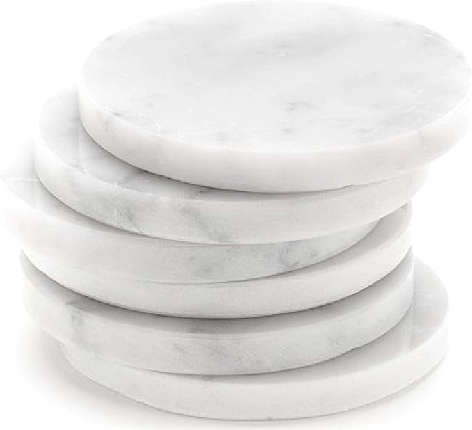 White Marble Stone Coasters for Drinks (100% Real Solid Marble), Set of 6, with Holder | Perfect ... | Amazon (US)