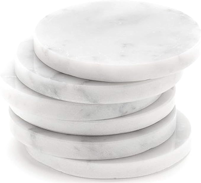 White Carrara Marble Stone Coasters for Drinks, Set of 6, with Holder | Perfect Housewarming Gift... | Amazon (US)