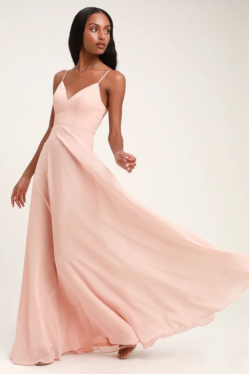 Romantic Ways Blush Pink Lace Button Back Maxi Dress | Lulus (US)
