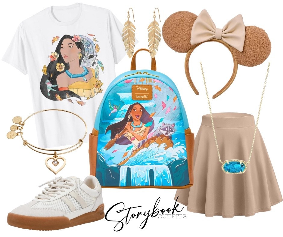 Colors of the Wind!
Serving soft earth tones, golden leaves, and just a little “runs with sparkle” energy. If Pocahontas had a park day, this would be IT — calm, grounded, and still giving main-character vibes.
Bonus points if you twirl your skirt and pretend a gentle Disney breeze just naturally follows you everywhere!