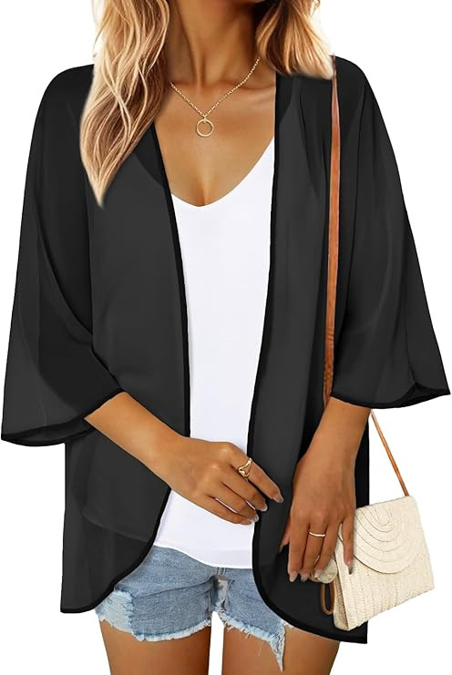 Women Floral Print Puff Sleeve Kimono Cardigan Loose Swimsuit Beach Cover Up Casual Blouse Summer... | Amazon (US)