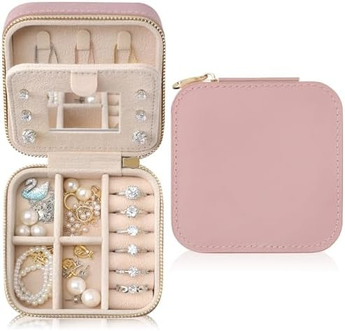 Genuine Leather Travel Jewelry Case Organizer with Mirror for Women, Small Jewelry Box Portable M... | Amazon (US)