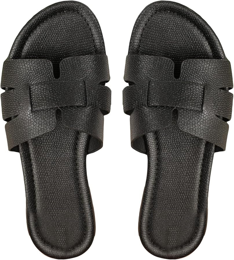 GORGLITTER Women's Crocodile Embossed Flat Sandals Cross Strappy Open Toe Slide Sandals | Amazon (US)