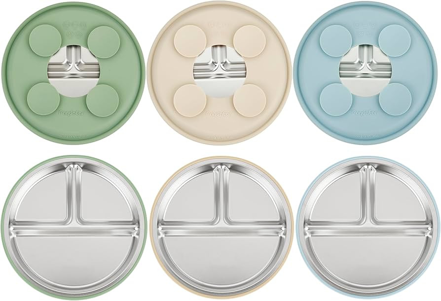 PandaEar 3 Pack Stainless Steel Baby Suction Plates, Divided Toddler Plate for Baby Led Weaning S... | Amazon (US)