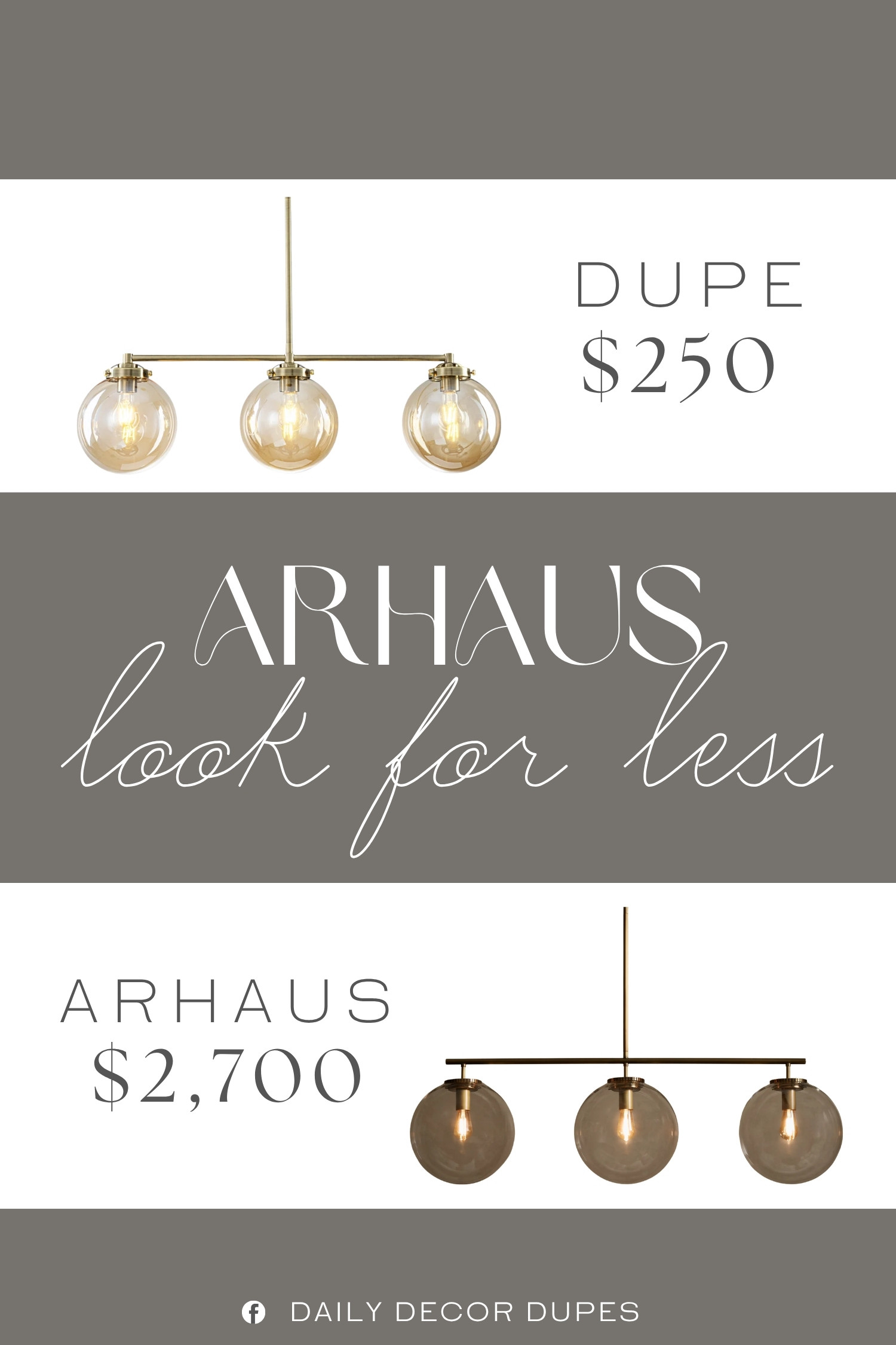 The Arhaus Wescott Linear Globe Chandelier features a sleek linear frame, warm brass finish, and three rounded glass shades that create a striking mix of modern form and cozy illumination. At around $250, compared with the $2,700 designer version shown, a similar look can bring statement lighting to the dining room, kitchen island, or long entryway for a much more approachable price. The streamlined design pairs especially well with contemporary, transitional, modern organic, and neutral interiors. 💡🤎🏡

Home more affordable option find similar look for less budget friendly affordable cheap cheaper beautiful pretty. Clearance sale coupon code discount code promo code luxury Inspo inspiration inspired by idea ideas Love like these? I share multiple every day in my FB group.
#ArhausInspired #WescottChandelier #LinearChandelier #GlobeChandelier #GlassGlobeLight #BrassChandelier #DiningRoomLighting #KitchenIslandLighting 

 #LTKHome
