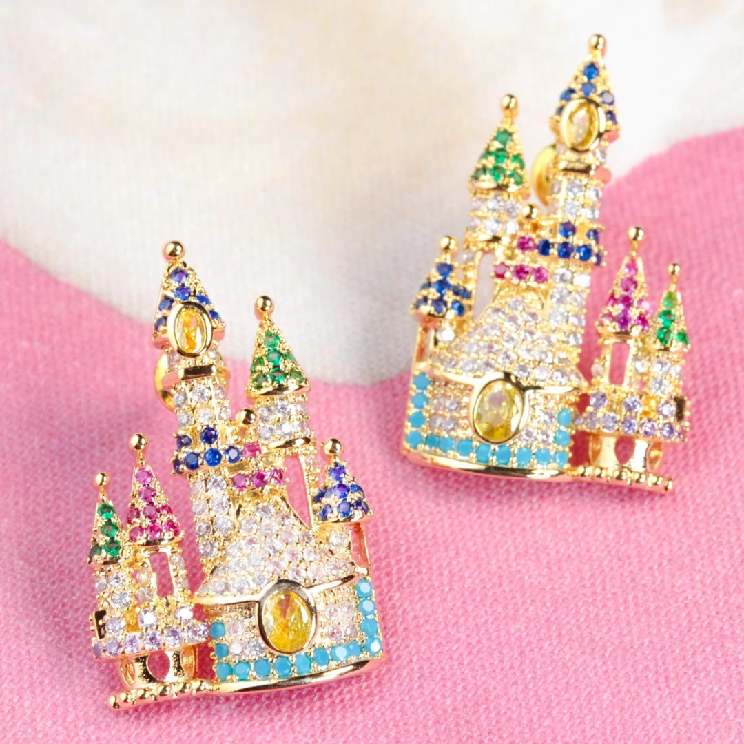 Gold Plated Fairy Castle Pierced Earrings: Sterling Silver Posts Hypoallergenic, Zircon Gemstone ... | Etsy (US)