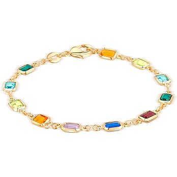 Barzel 18K Gold Plated Multicolor Crystal Bracelet in 7.5 Inches - Made In Brazil | Amazon (US)