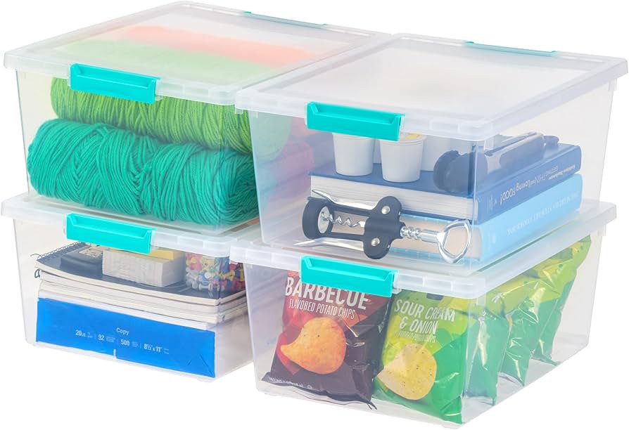 IRIS USA 12 Qt. Plastic Storage Bins Containers with Lids, 4 Pack, Sensory Bin, Craft Storage, Cr... | Amazon (US)
