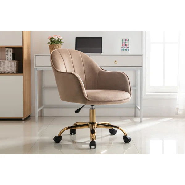 Aurora Velvet Office Chair with Gold Chrome Base | Wayfair North America